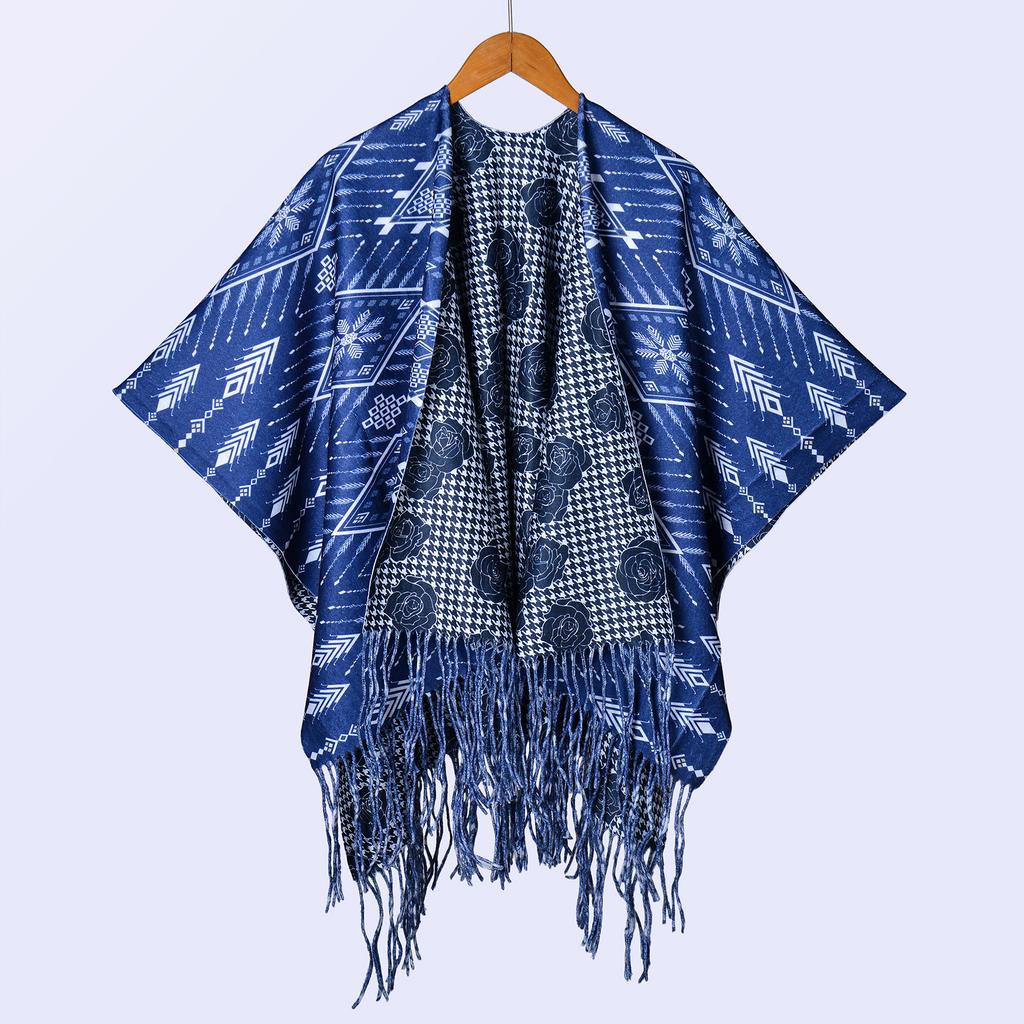 New National Style Ink Double-sided Thickened Shawl with Women's Autumn and Winter Retro High-end Photo Shawl Large Cape