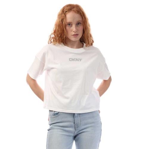 DKNY Womens/Ladies Rhinestone Logo Crop Top