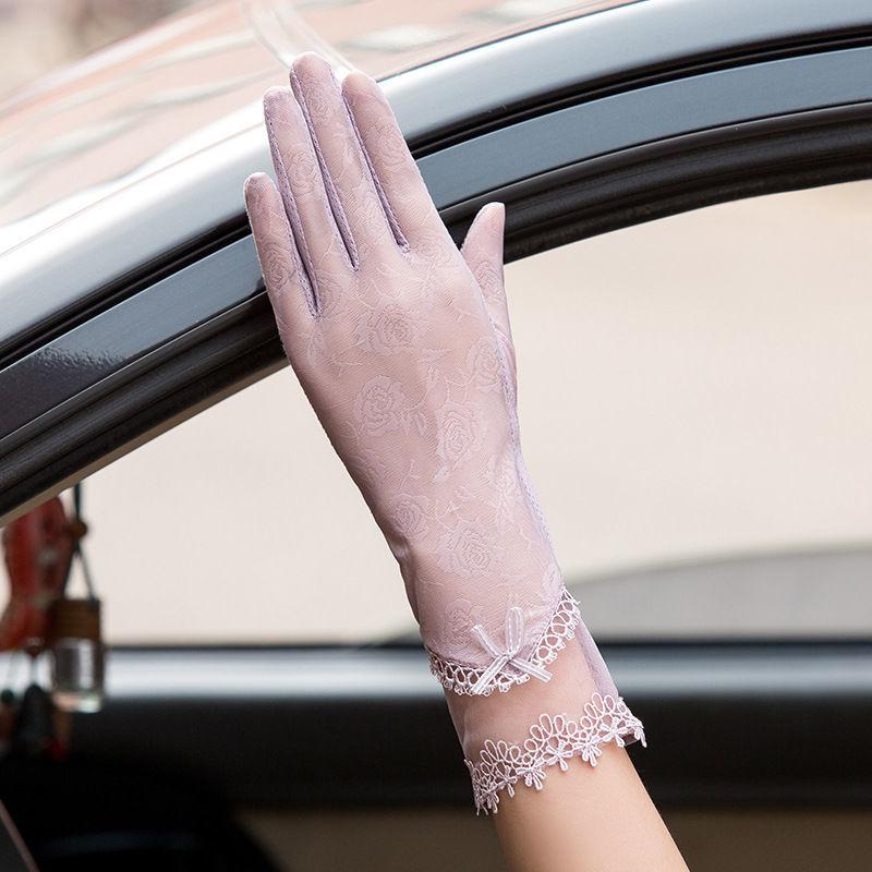 

Солнцезащитные перчатки для женщин летом Тонкий ледяной шелковый дизайн сенсорный экран антискользящие кружева анти на открытом воздухе велоспорт и вождение