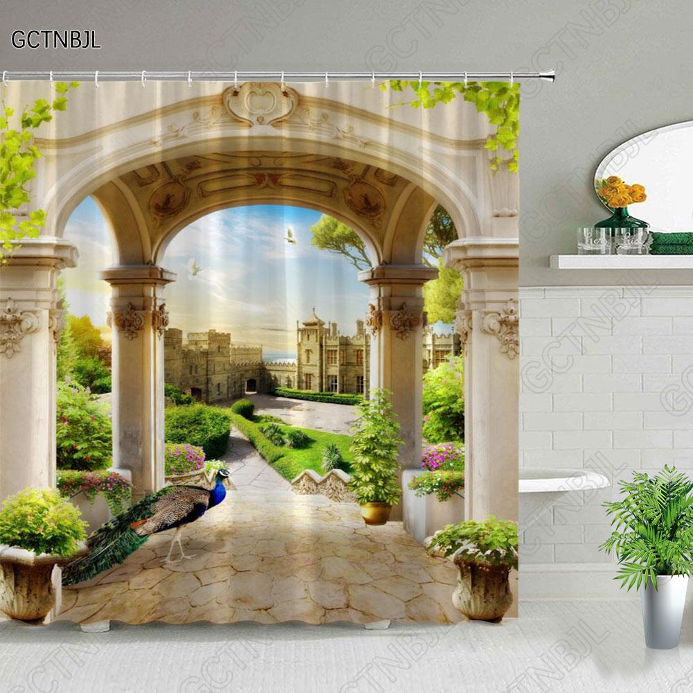 3D European Rural Town Street Landscape Printing Shower Curtain For Bathroom Curtains Waterproof Polyester Home Decor With Hooks