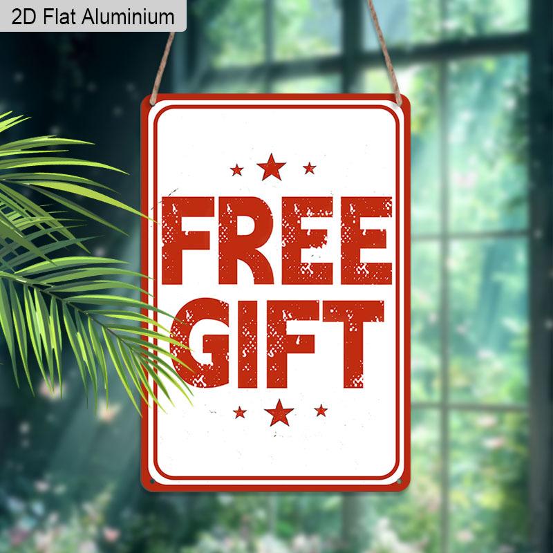 2D Flat, 1pc "FREE GIFT" Aluminium Metal Wall Decor Sign - 8"x12" Vintage Red & White Decor, Retro Star Accent Wall Art, Perfect for Store, Shop