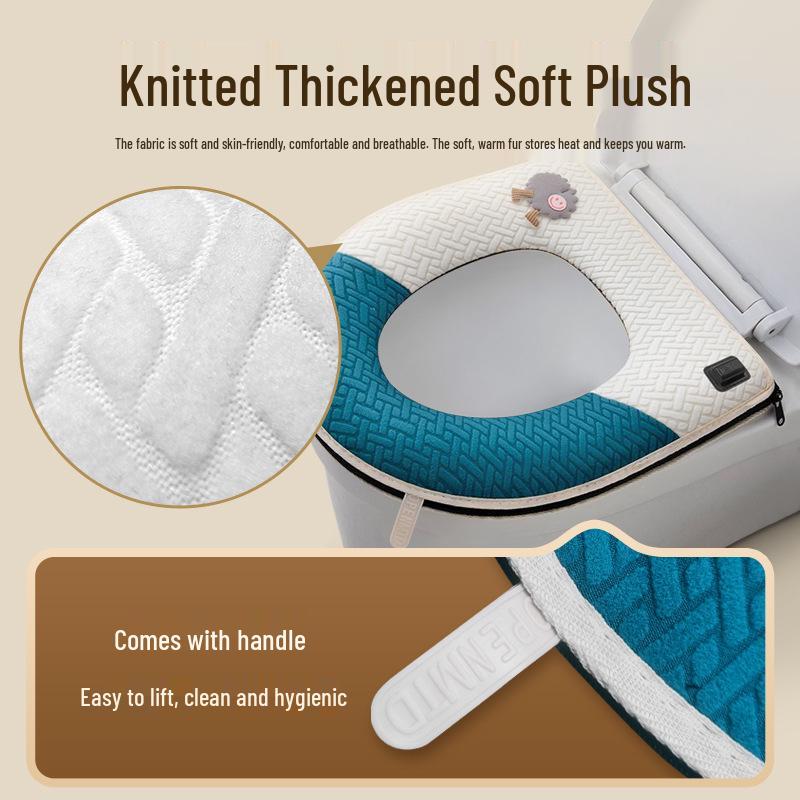 Waterproof Heated Toilet Seat Cushion with Zipper - Washable, Red, Winter-Ready Cover
