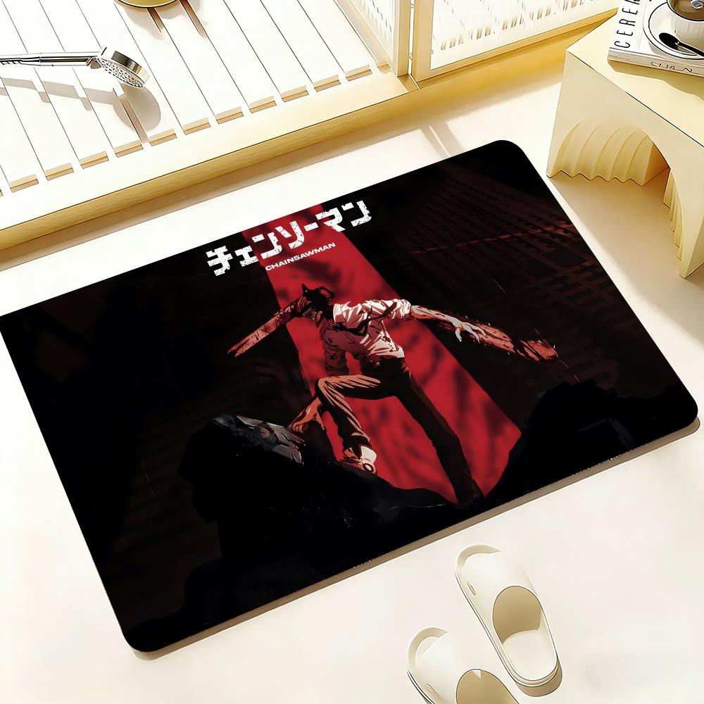 C-Chainsaw Man Floor Mat Bedroom Living Room Flannel Door Mat Non-Slip Home Decor