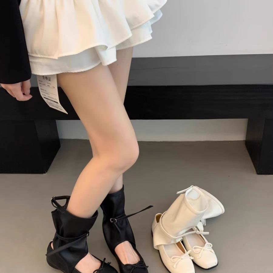 New summer bow fashion ballet pleated mid-tube boots niche design cool boots children