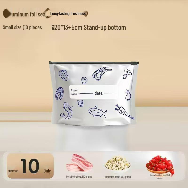 Aluminum Foil Zipper Food Storage Bag, Food-Grade Freezer and Fridge Safe, Prevents Flavor Transfer 10pcs