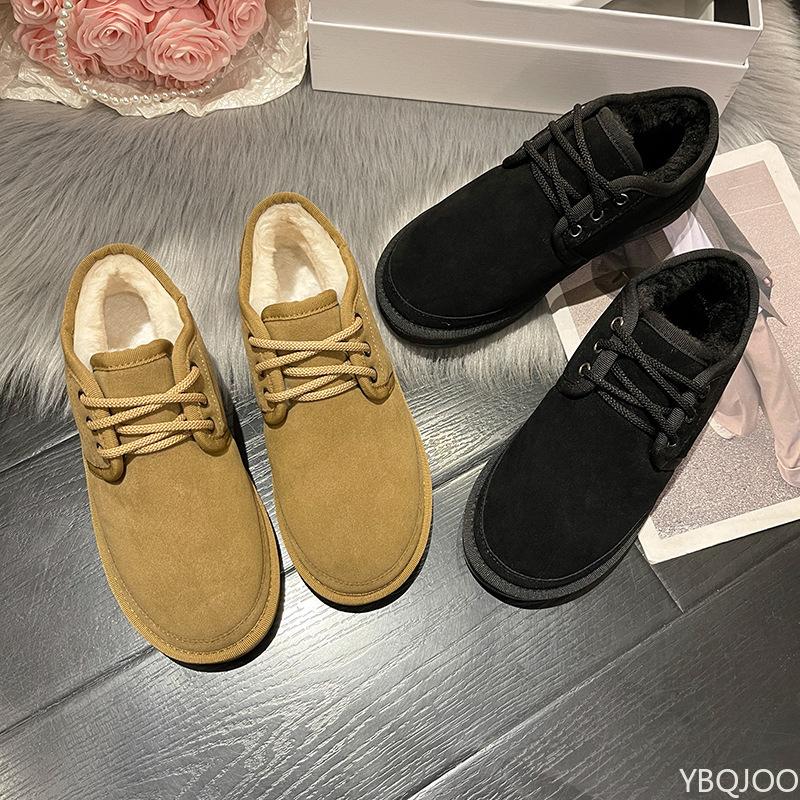 Fashion Winter flat cotton shoes women's shoes round toe lace up minimalist versatile snow cotton retro comfortable snow boots