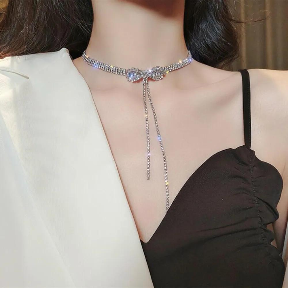 2024 Punk Neo-Gothic Shiny Zircon Double Cross Necklace for Women Fashionable Accessorize Daily with Anniversary Gifts