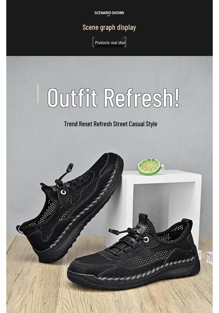 2022 Men's Summer Casual Leather Mesh Shoes – Fashionable & Breathable Handmade Design