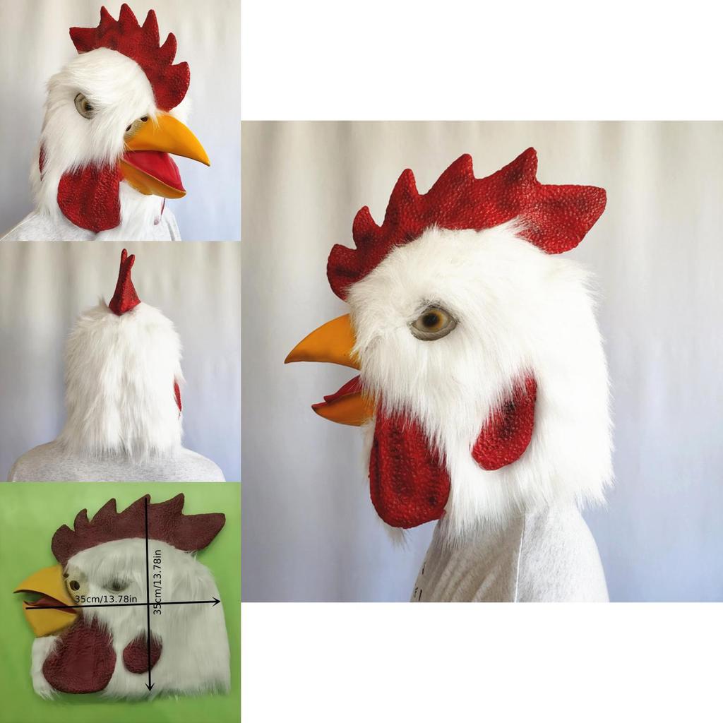 Halloween Tier Latex Hühnermaske mit Plüsch Kopfschmuck für Kostümspiele und Partyanlässe