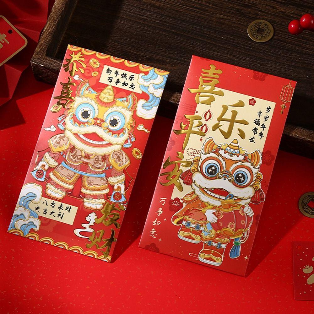 6pcs Cartoon 2025 Snake Year Red Envelopes Chinese Style Hongbao New Year Money Packets Traditional Blessing Gifts Packing Bags