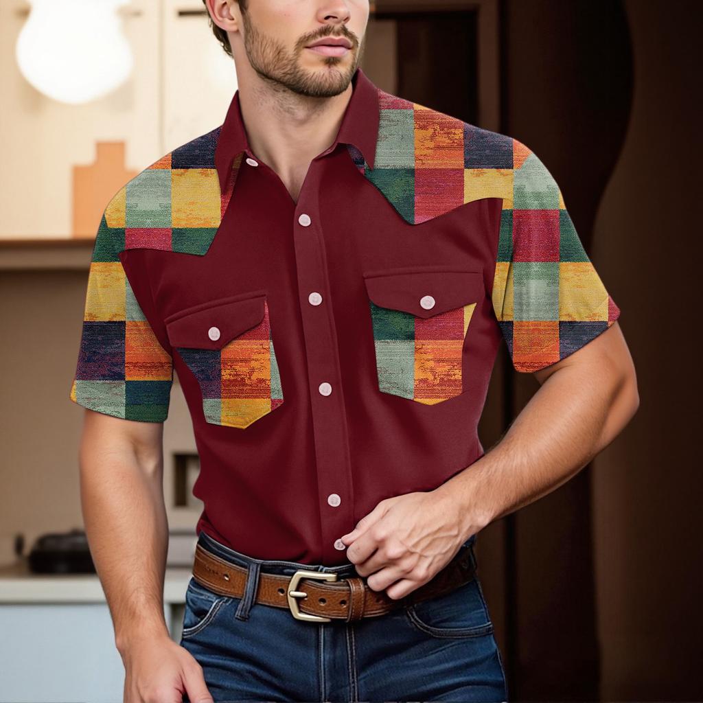 Men'S Fashionable Lapel And Shoulder Length Short Sleeved Casual Top