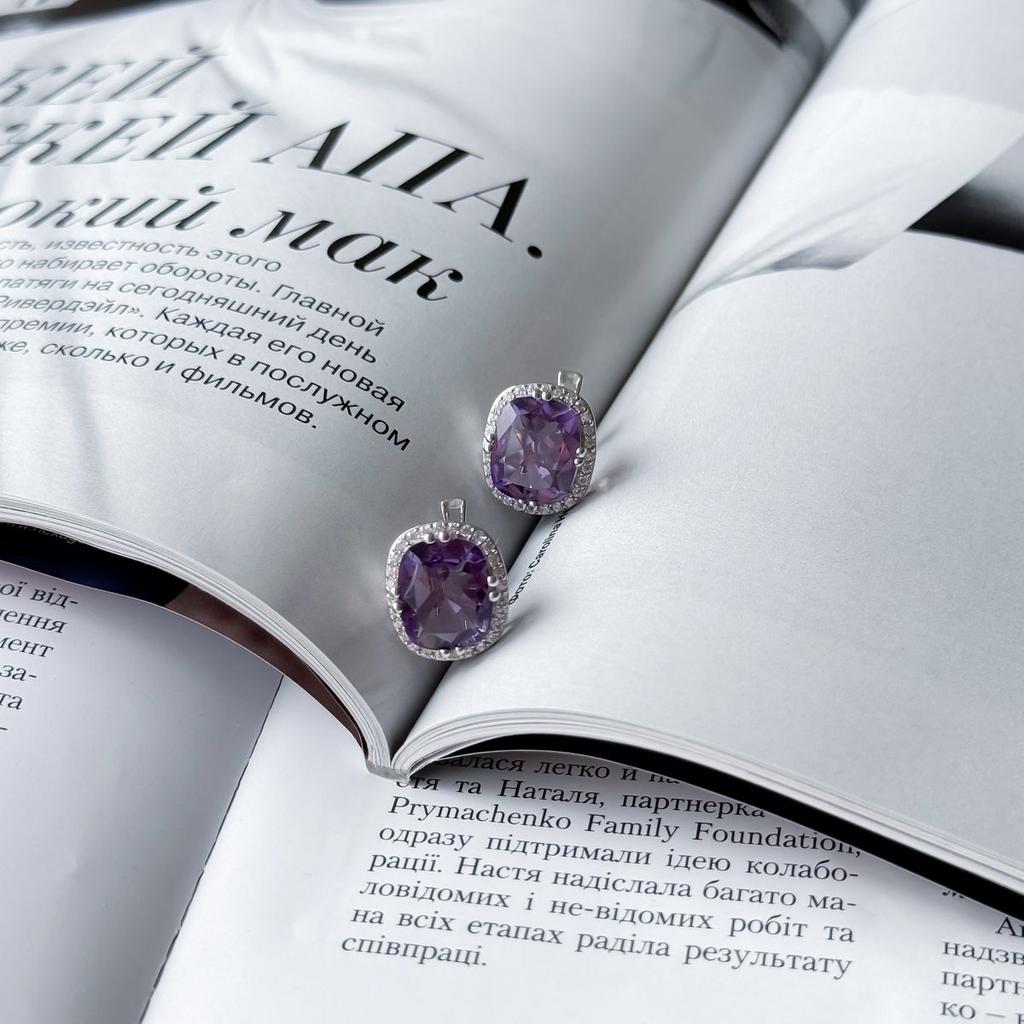 Stříbrné náušnice s přírodním ametystem 9.015ct (2157731)
