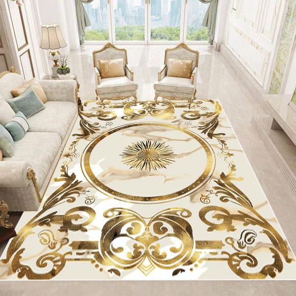 Luxury European Style Carpets Living Room Sofa Side Rugs Home Decoration Soft Golden Carpet Bedroom Cloakroom Hallway Floor Mat