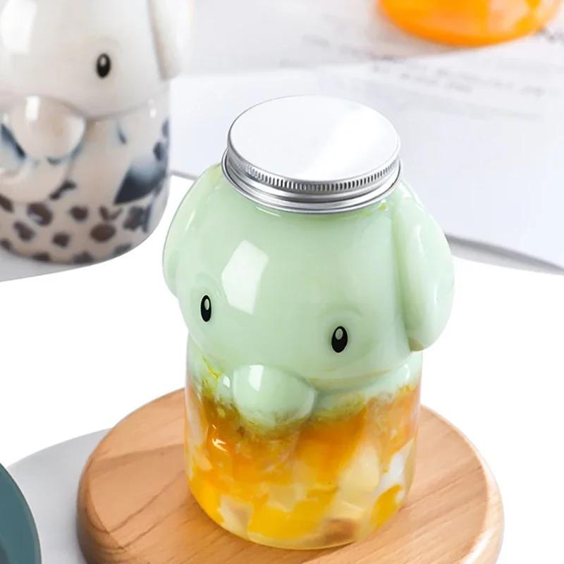 1Pc 350/500ML Cute Elephant Plastic Bottle Clear Milk Tea Bottle Water Bottle Portable Coffee Drinking Cup Drink Bottle