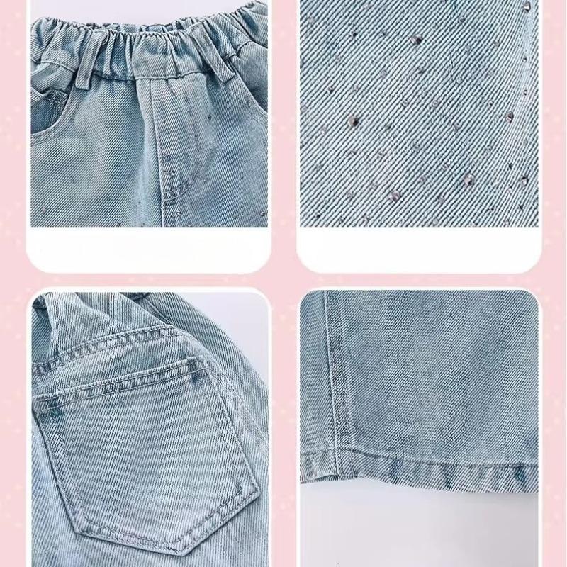 Spring Autumn Kids Girl Jeans Trendy Loose Casual Kids Denim Pants Children Girls Shiny Trousers