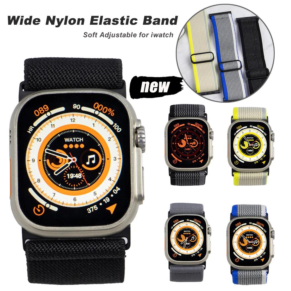 Nylon Elastic Strap For Apple watch Ultra 2 49mm Wide Braided Loop Adjustable Band iWatch 9 8 7 6 5 4 SE 45mm 41mm 44mm 40mm