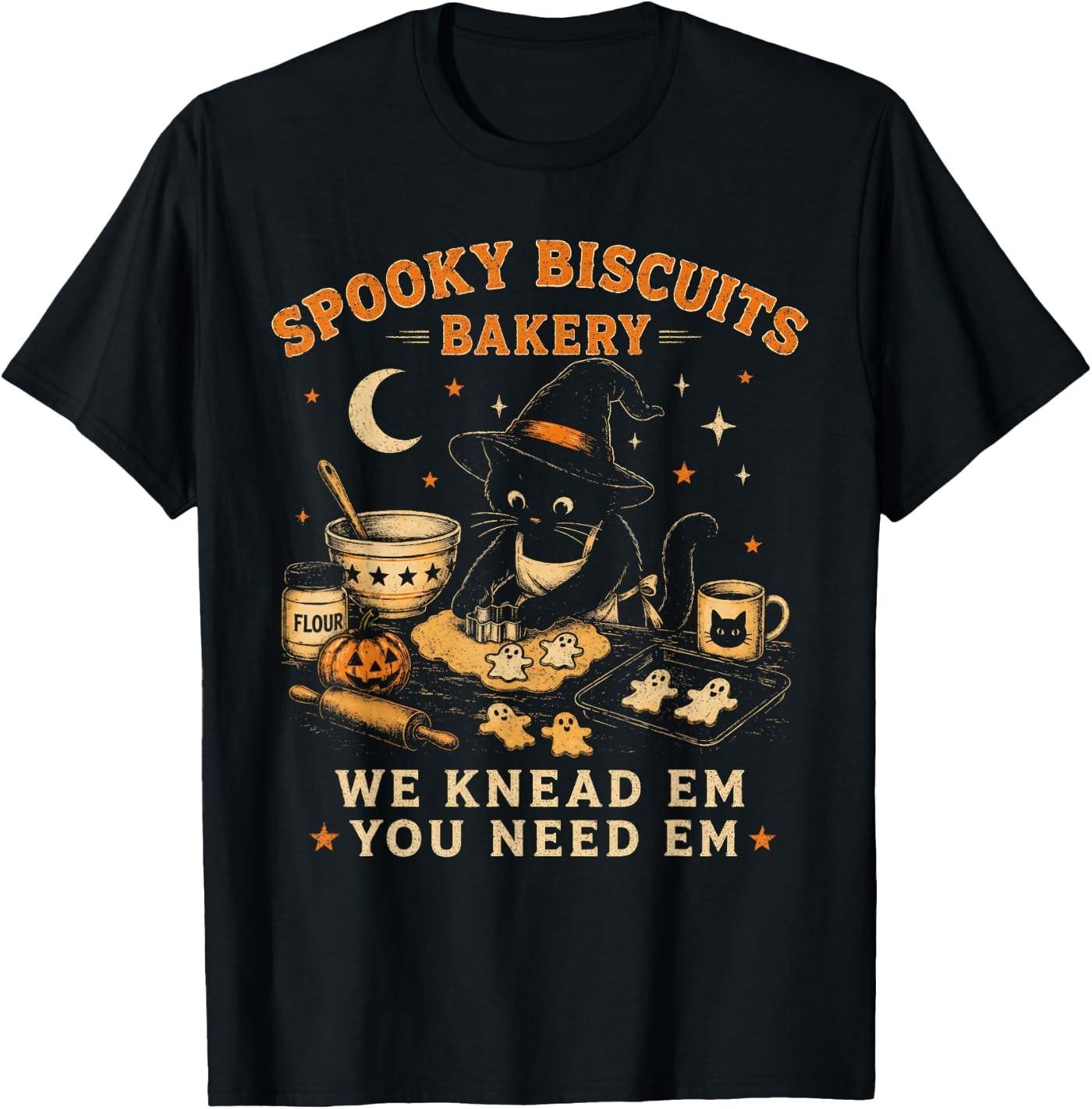 Spooky Biscuits Bakery Funny Black Cat Halloween Pumpkin T-Shirt XXXXL