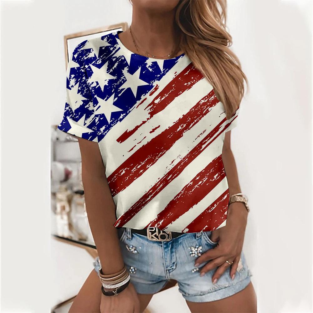 

Жіночий топ у смужку Tie Dye Block Top, щоденні літні сорочки з круглим вирізом і короткими рукавами, жіночий одяг XS