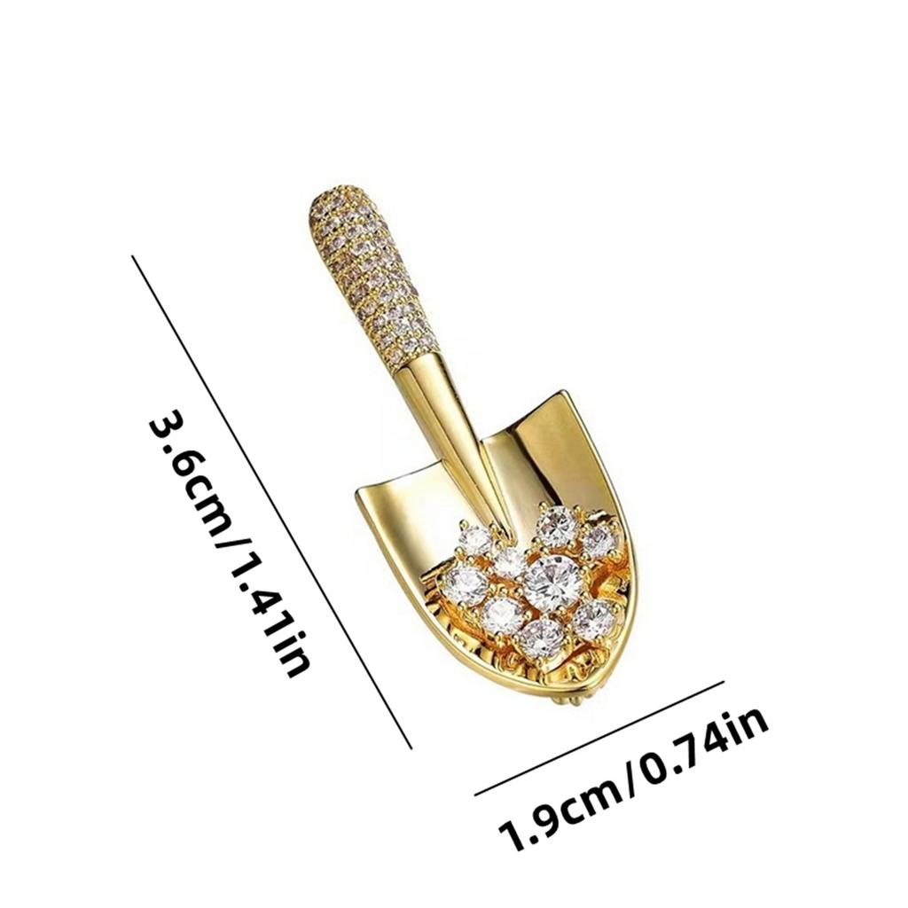 Rinhoo Cute Small Shovel Shaped Brooches For Women Creative Gold Color Rhinestone Shovel Lapel Pins Metal Button Badge Jewelry