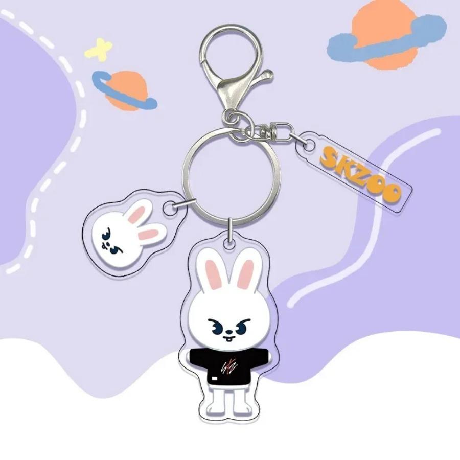 Anime Skzoo Doll Figure Keychain KPOP-SKZ-STAY Cartoon Double-Sided Printed Transparent Acrylic Key Ring Bag Accessory Fans for Carry Mini Lightweight