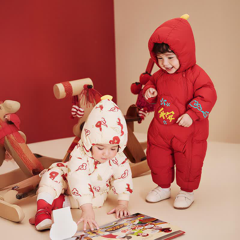 Mini Balabala Baby Hooded Down Jumpsuit