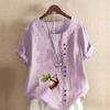 Women's Fashion Stone Hazelnut Prined Round Neck Short Sleeve T-shirt Casual Cotton Linen Graphic Shirt Leisure Loose Summer Blouse Tops