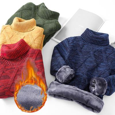 Children's Solid Color Autumn Winter Thick Knitted Undershirts for Boys Girl High Collared Pullover, Sweater, Sportswear for Little Boys