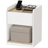 Modern Bedside Table, Slim Nightstand with Drawer, Shelf and Cable Holes, White and Oak