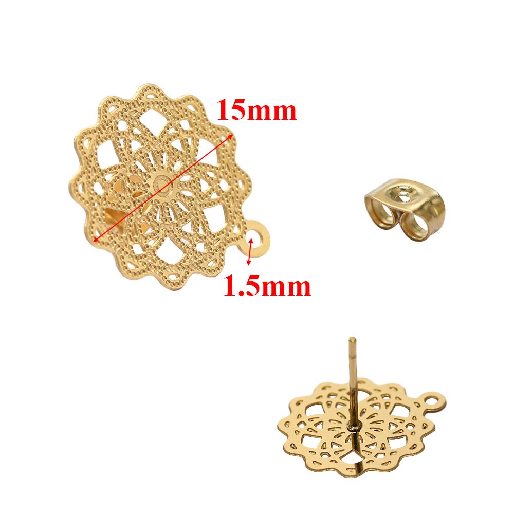 10pcs 304 Stainless Steel Hollow Flower Studs for DIY Drop Earrings Post Findings Jewelry Making Dangle Charms Connectors