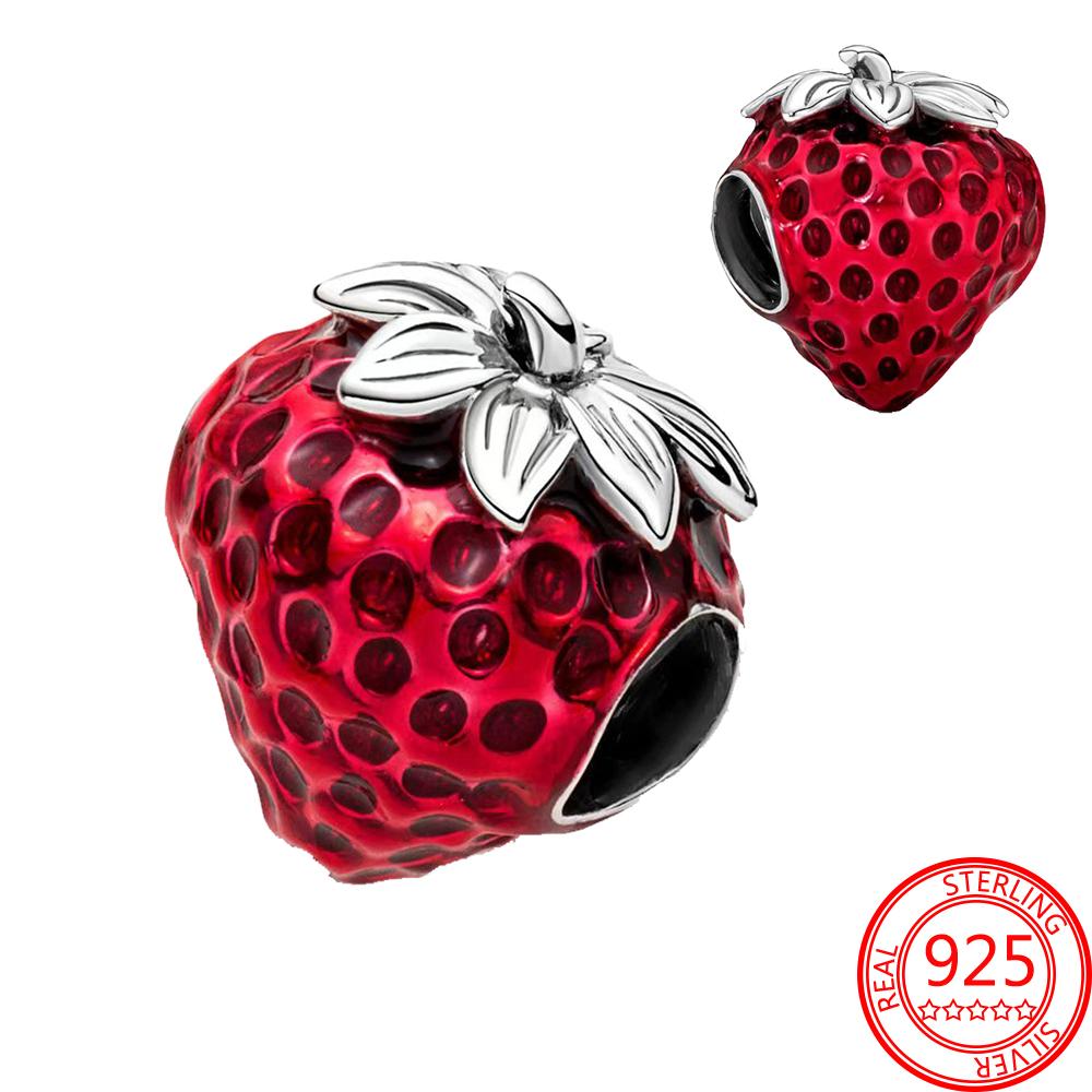 

925 Прекрасные бусины с фруктами, лимоном и клубникой, подходят для оригинального браслета, серебряные ювелирные изделия, бусины-шармы