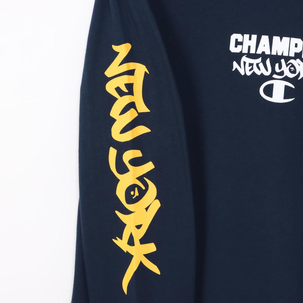 Champion Long Sleeve Long Crew Graphic Logo Men's T-Shirt, Navy, Sleeve, Neck, 100% Cotton, Print, Basic, C3-Z411