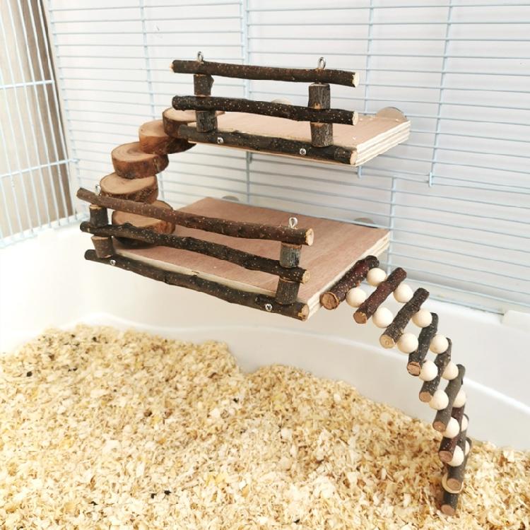 Hamster Wood Playground Platform with Ladder Stairs Chew Toy for Rat Gerbil