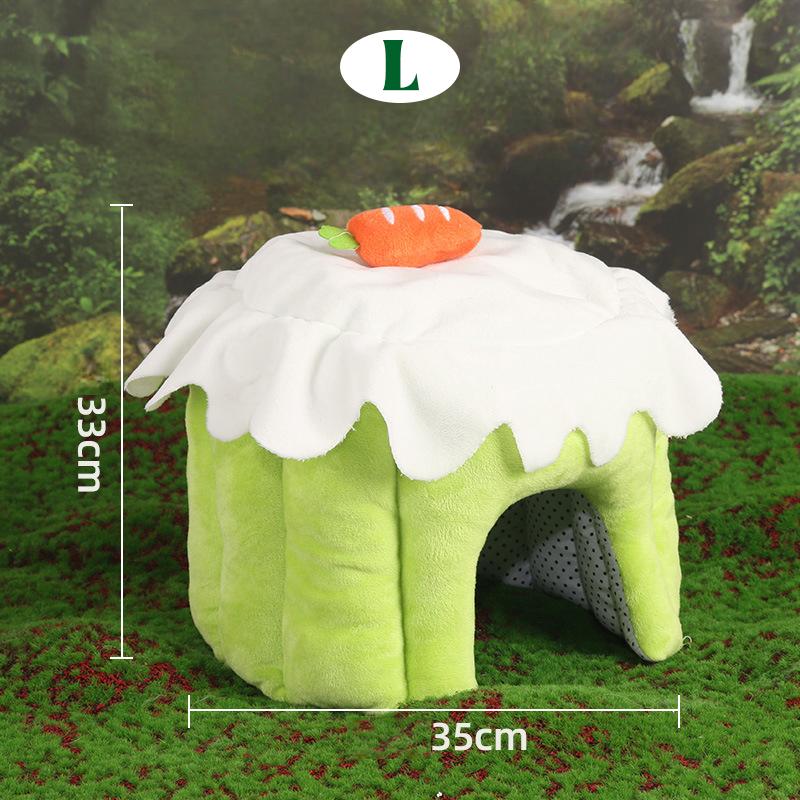 Cute Cake House Nest Rabbit Cave Autumn Winter Warm Bottomless Cotton Nest for Small Pet Bottomless Shelter Guinea Pig Hamsters