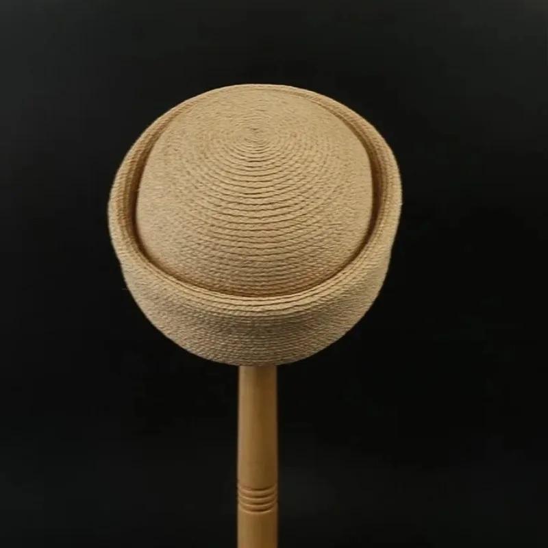 Summer Natural 100% Natural Raffia Berets For Women Circle Concave Top Pillbox Hat Church Derby Party Beach Hat Wheat Straw Hat