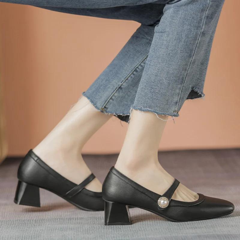 Mary Jane Shoes Retro Spring and Autumn New Fairy Gentle Thick Heels Retro Square Head Versatile High Heel Single Shoes
