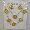 13mm Clover Pendant Necklace Bracelet Earring Set 18K Gold Plated Stainless Steel Jewelry Women Men