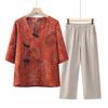 Mid-Aged Women's Summer Floral Blouse Set