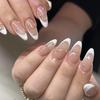 Minimalist French White Press-On Nails with Rhinestones & Glitter - Almond Shaped for Nail Art