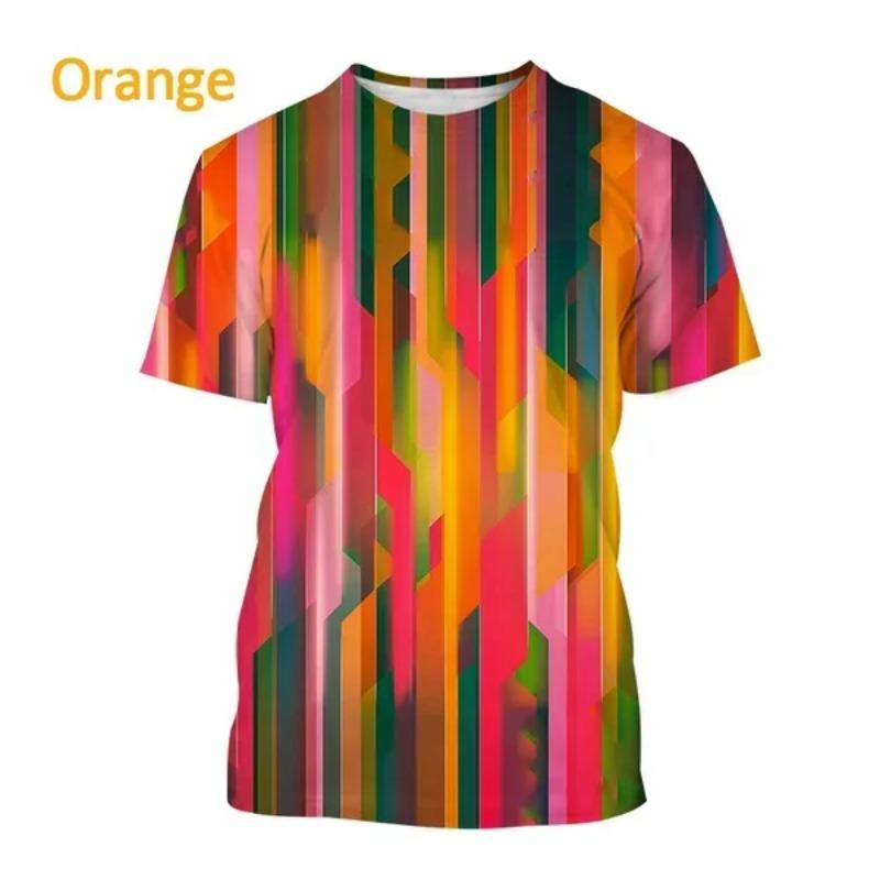New Fashion Stripes Vertigo Casual Round Collar Unisex Short Sleeve Colorful Striped Personality 3D Printing T-Shirt