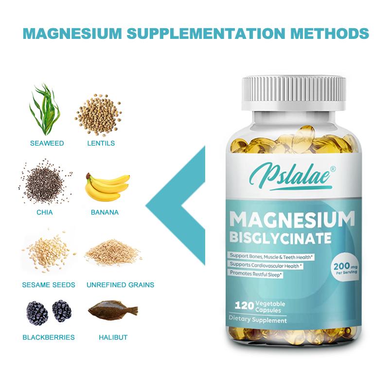 Pslalae Magnesium Glycine Capsules, 200 mg per serving, essential minerals, nutritional supplement.