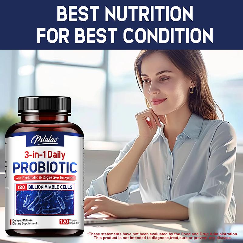 Pslalae 3-in-1 Daily Probiotic Capsules (with Prebiotics and Digestive Enzymes) – Digestive Health