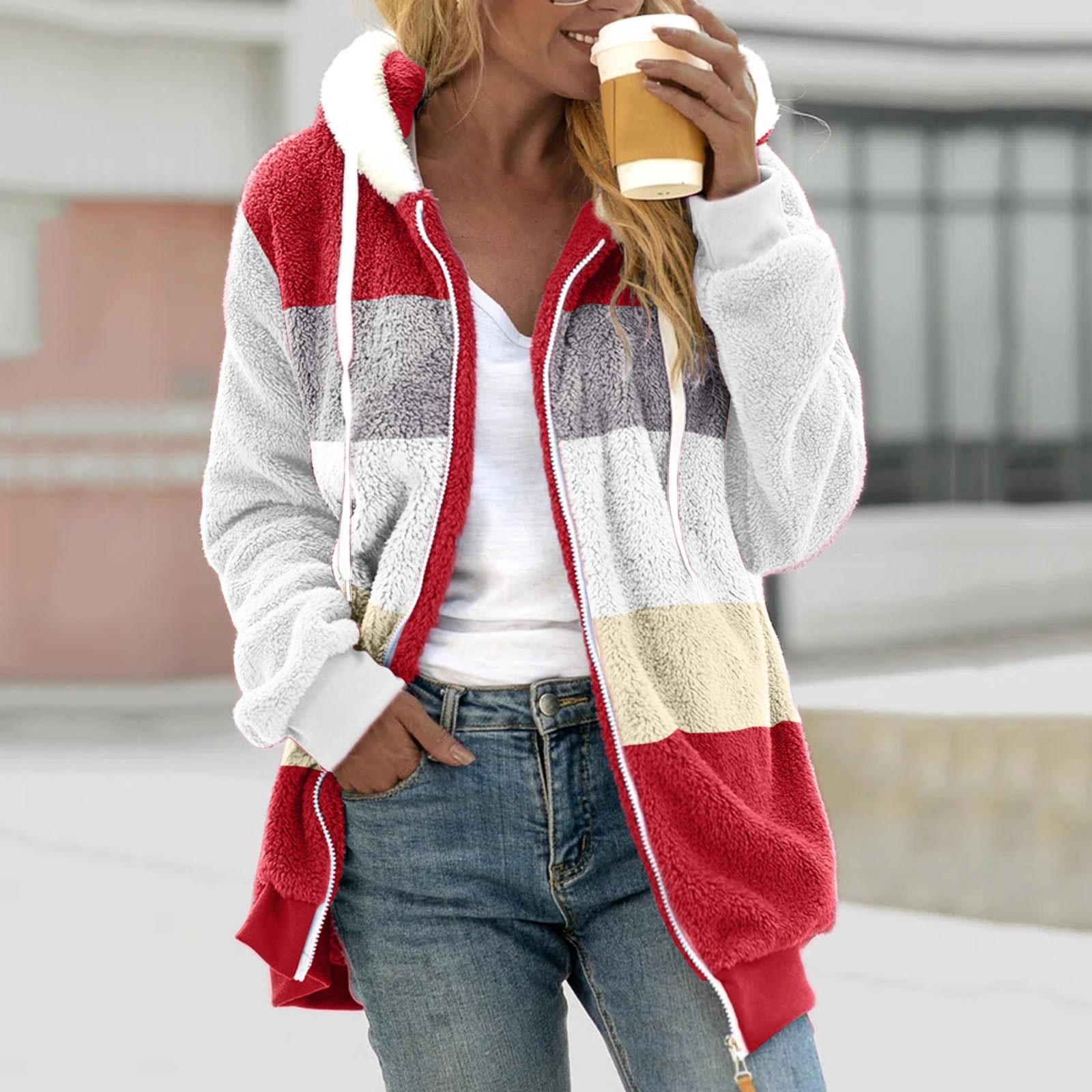 

Женская мода шить свободные толстовки с длинным рукавом плюшевое пальто на молнии L красный