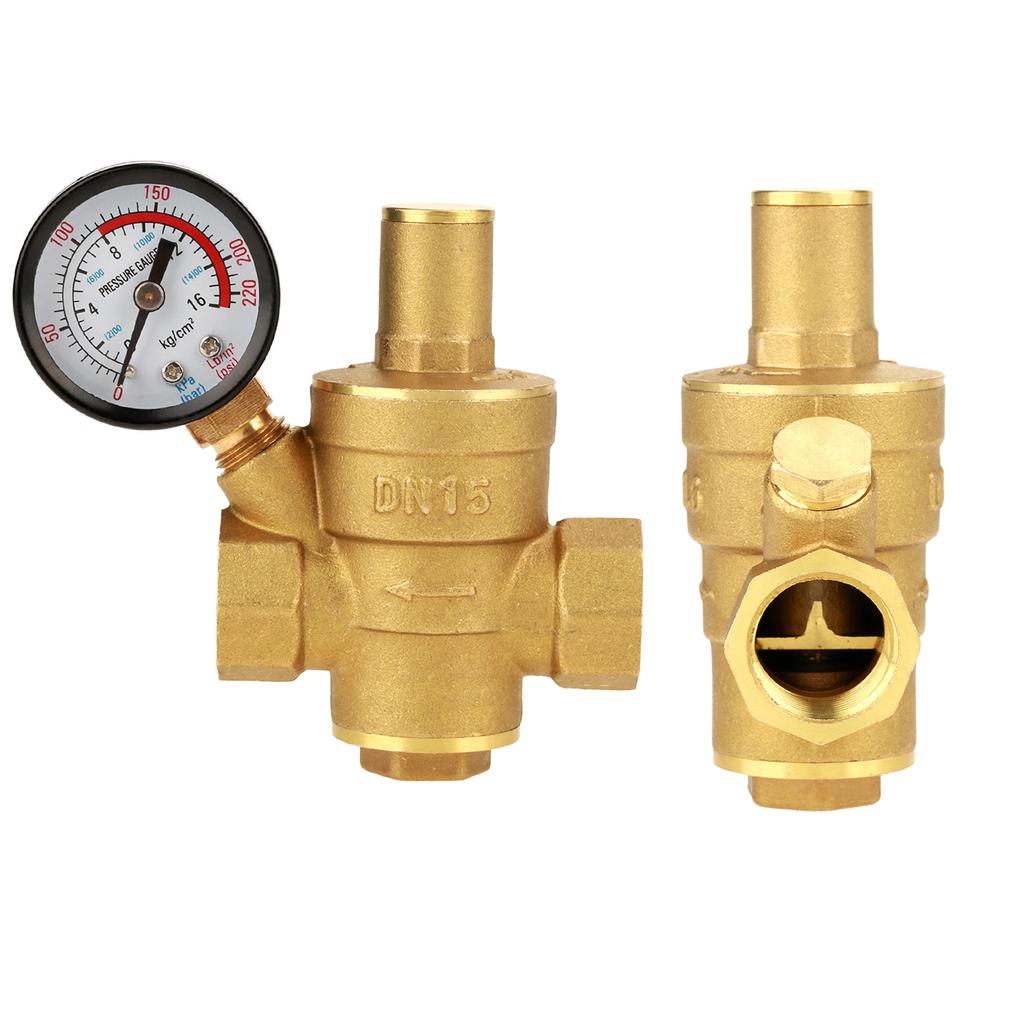 Pressure Reducer, DN15 232PSI Water Pressure Regulator Valve, Brass  Water Pressure Reducer with Gauge for Tap Water, Relief Valves