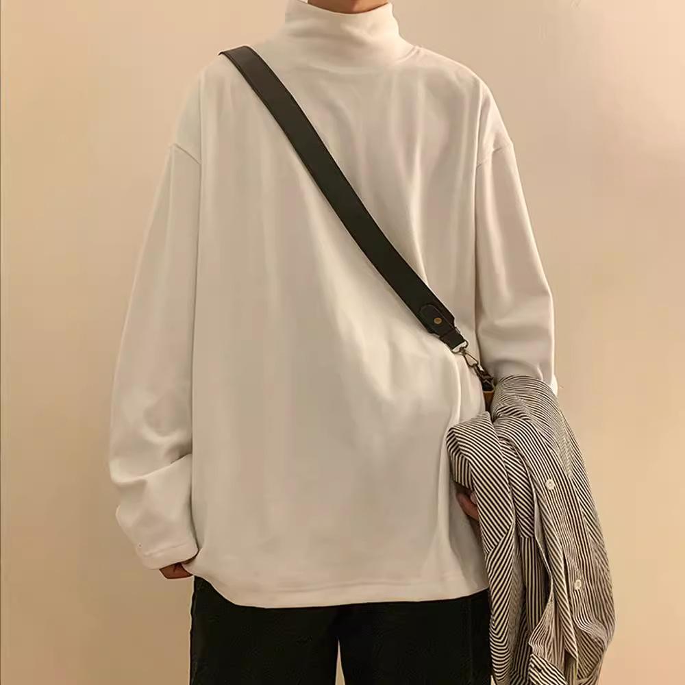 

Мужской однотонный базовый слой, осенняя мода, футболка с длинным рукавом и полувысоким воротником, унисекс, универсальная повседневная одежда, идеально подходит для ношения слоями с браслетом XXXL белый