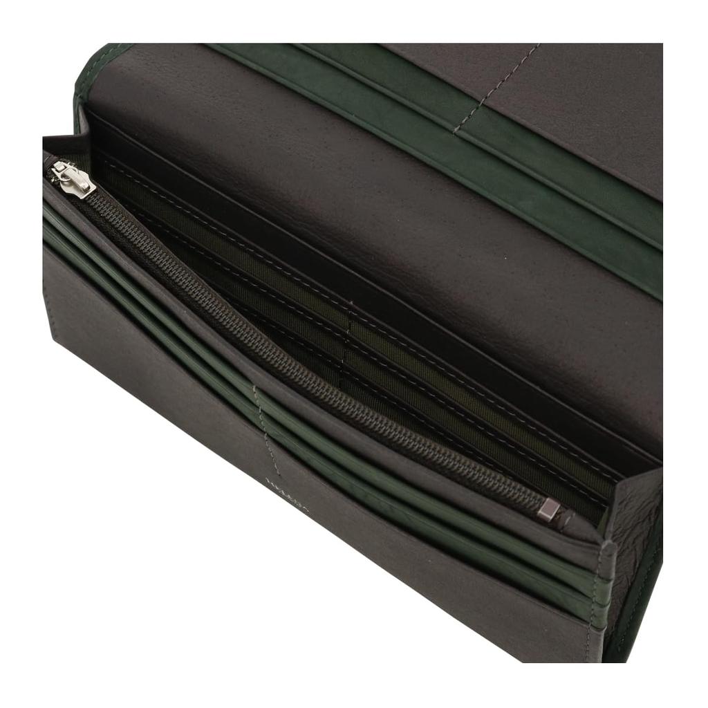 Helena Men's Slim Flap Long Wallet, 0740 Tenerezza Leather, [06] Green x Charcoal
