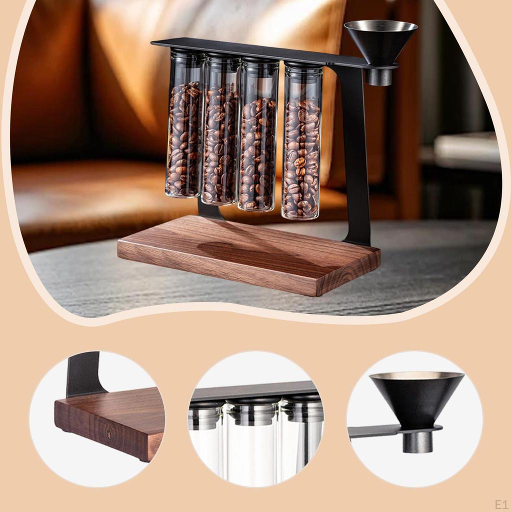 Coffee Bean Storage Tubes Reusable with Funnel Convenient Container Wood Stand for