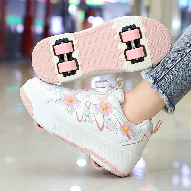 29 40 Boys Rotating Button Four Wheel Skate Roller Shoes Roller Skating Removable Student Skating Shoes Kid Shoes with Wheels Adjustable