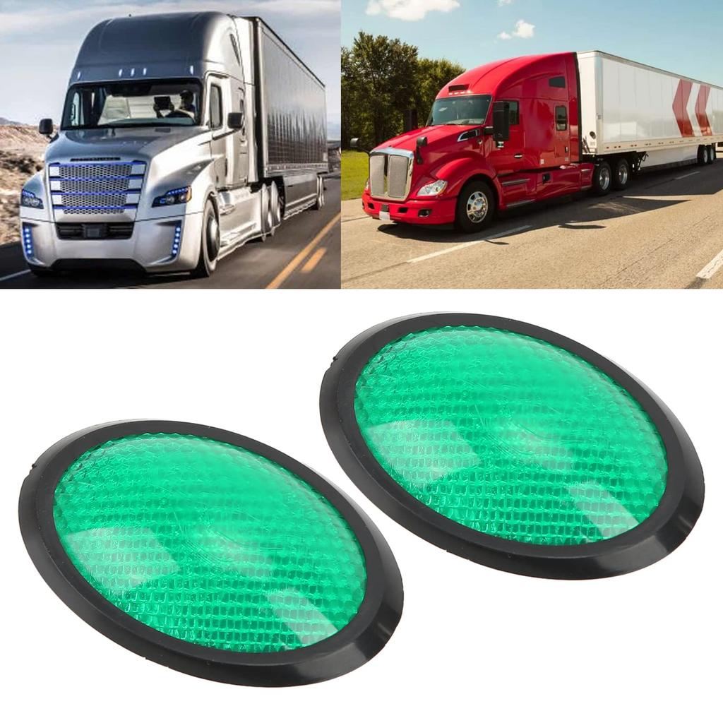 Qiilu Warning Reflector, 2 Pcs Universal Reflective Stickers Green Oval Warning Reflector for Car Motorcycle Truck