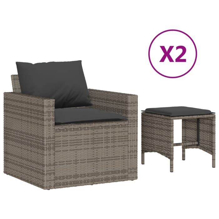 VidaXL Salon de jardin 4 pcs avec coussins gris résine tressée, ensemble de canapés d'extérieur, salon de jardin, ensemble 366361