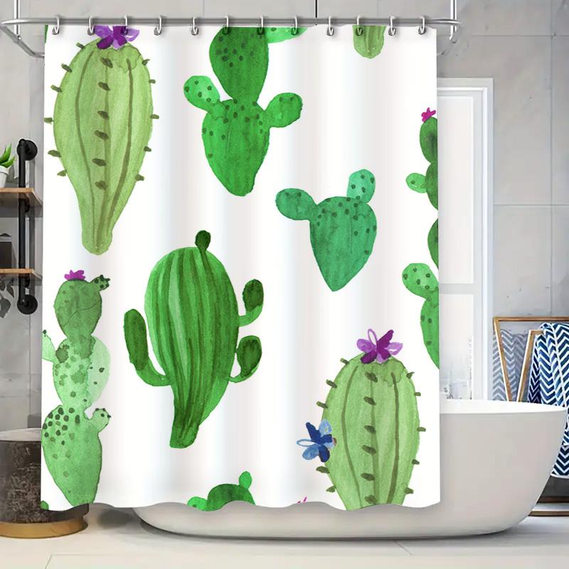 

Colorful Cactus Shower Curtain Green Succulent Decor For Bathroom Watercolor Plant Design Polyester Fabric With Hooks Set Perfec W60H190(CM)-1 Pcs